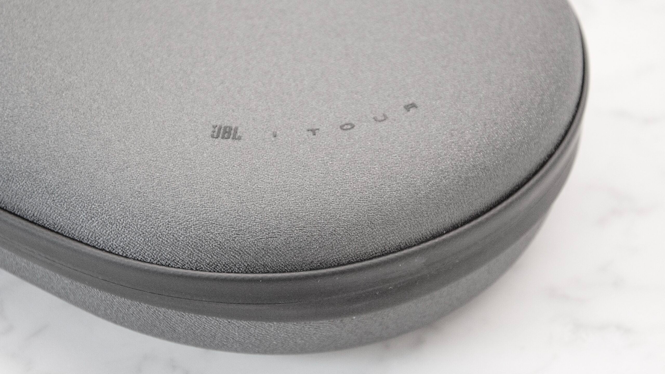 Close up of the logo on the JBL Tour ONE M3 carrying case